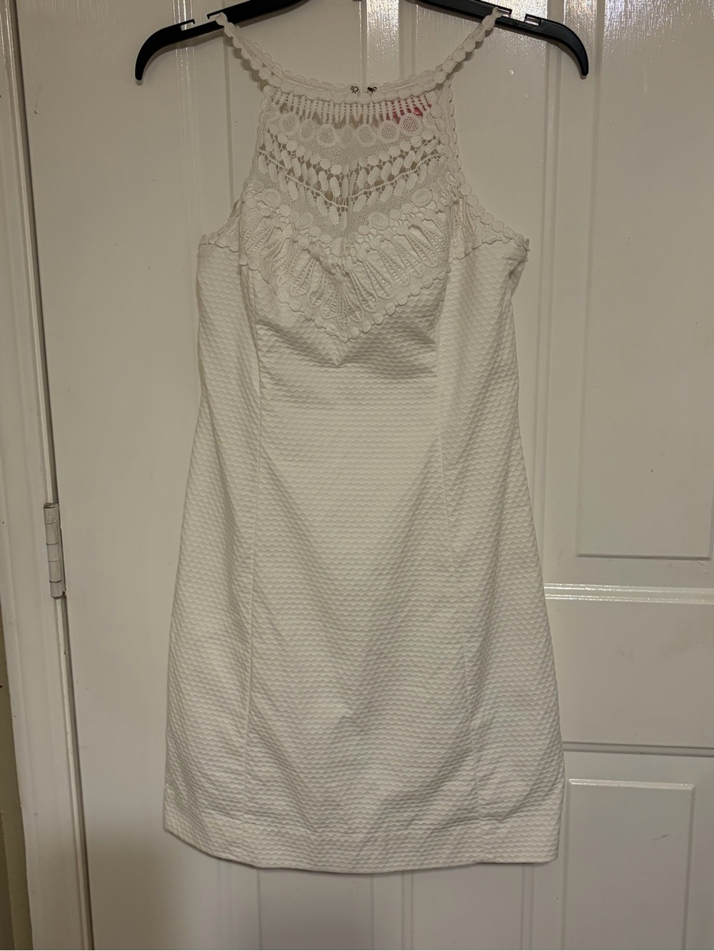 Lilly Pulitzer Pearl Lace Neck Shift Dress in Resort White w/Crochet Lace Size 4